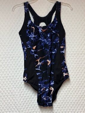TYR Women's One-Piece Swim Suit in Black, Blue and Orange Print